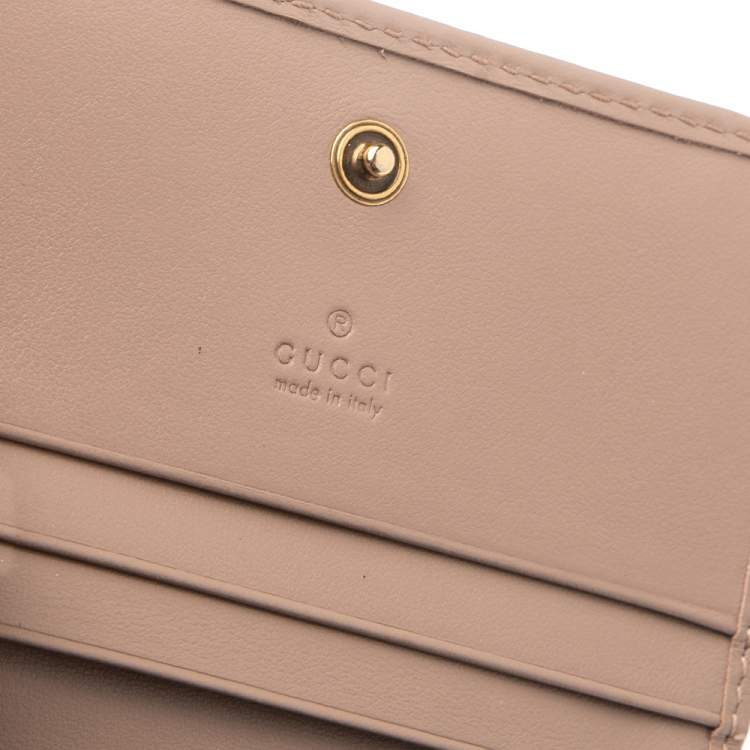 Pre Owned Gucci Dusky Pink Matelassé Leather GG Marmont Card Case