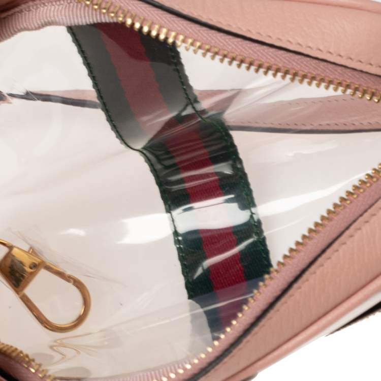 Pre Owned Gucci Pink PVC and Leather Mini Ophidia Transparent Shoulder Bbag