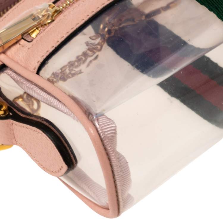 Pre Owned Gucci Pink PVC and Leather Mini Ophidia Transparent Shoulder Bbag