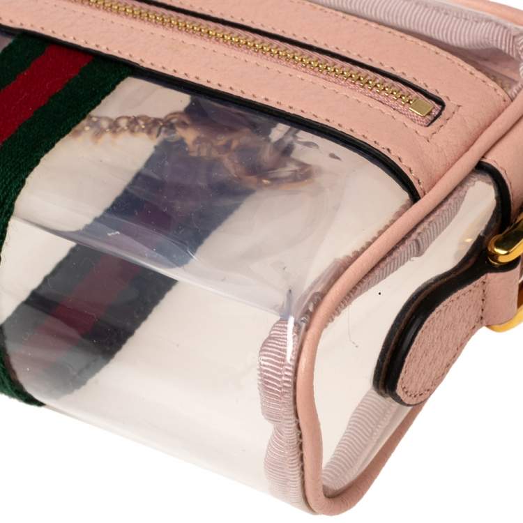 Pre Owned Gucci Pink PVC and Leather Mini Ophidia Transparent Shoulder Bbag