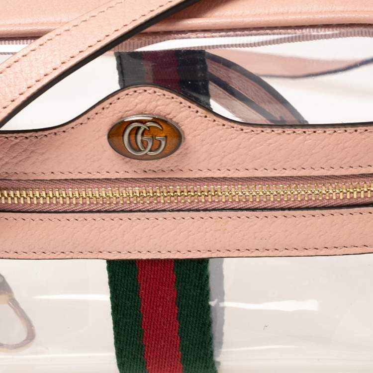 Pre Owned Gucci Pink PVC and Leather Mini Ophidia Transparent Shoulder Bbag