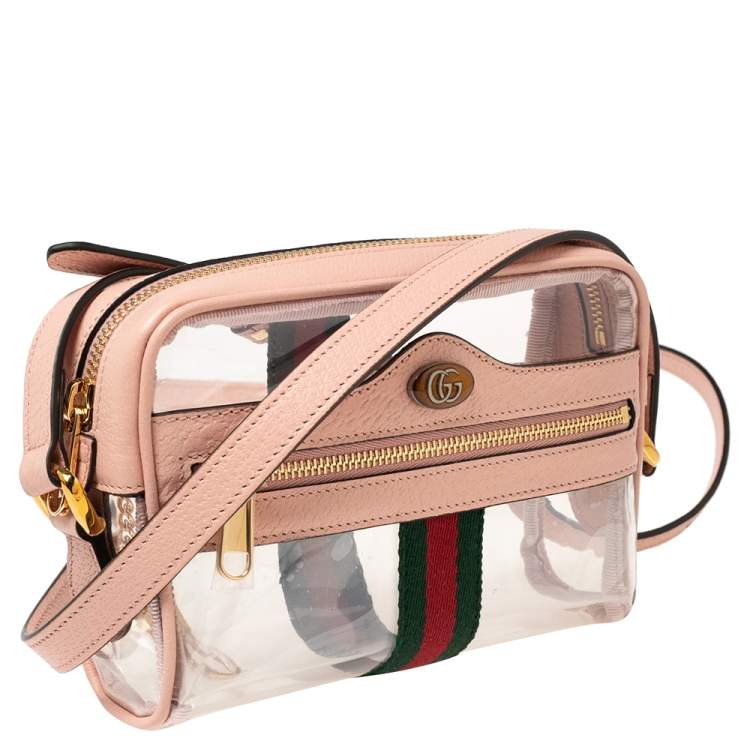Pre Owned Gucci Pink PVC and Leather Mini Ophidia Transparent Shoulder Bbag