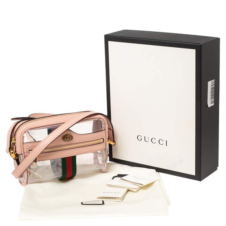 Pre Owned Gucci Pink PVC and Leather Mini Ophidia Transparent Shoulder Bbag