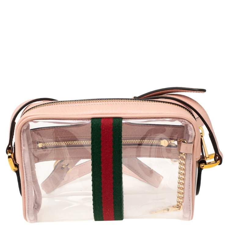 Pre Owned Gucci Pink PVC and Leather Mini Ophidia Transparent Shoulder Bbag