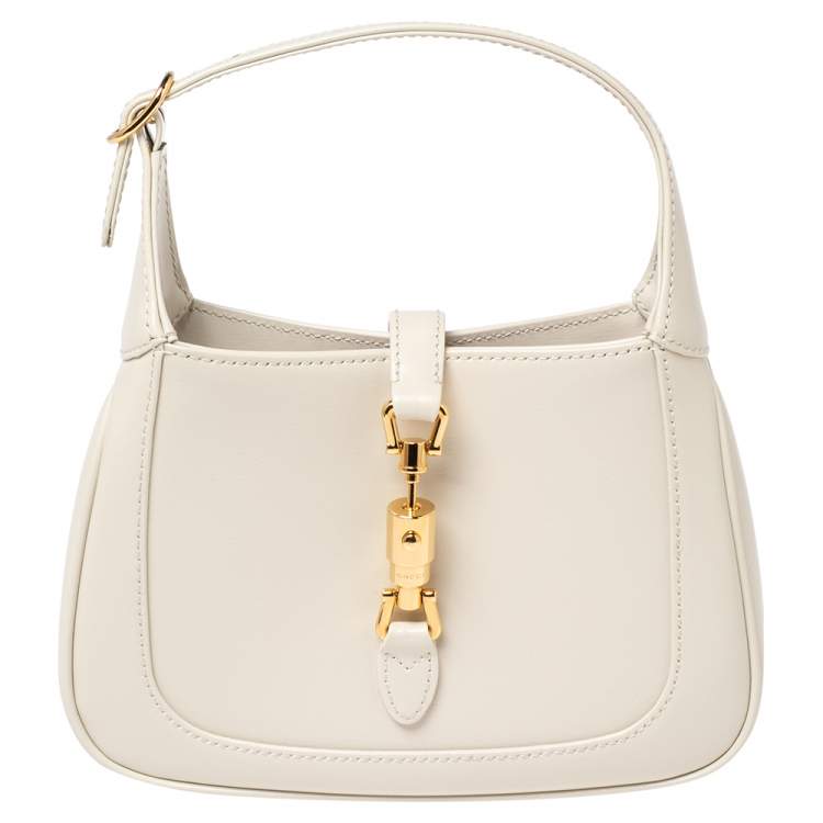 Gucci Jackie 1961 Small Shoulder Bag White Leather with Gold Toned Har –  EliteLaza