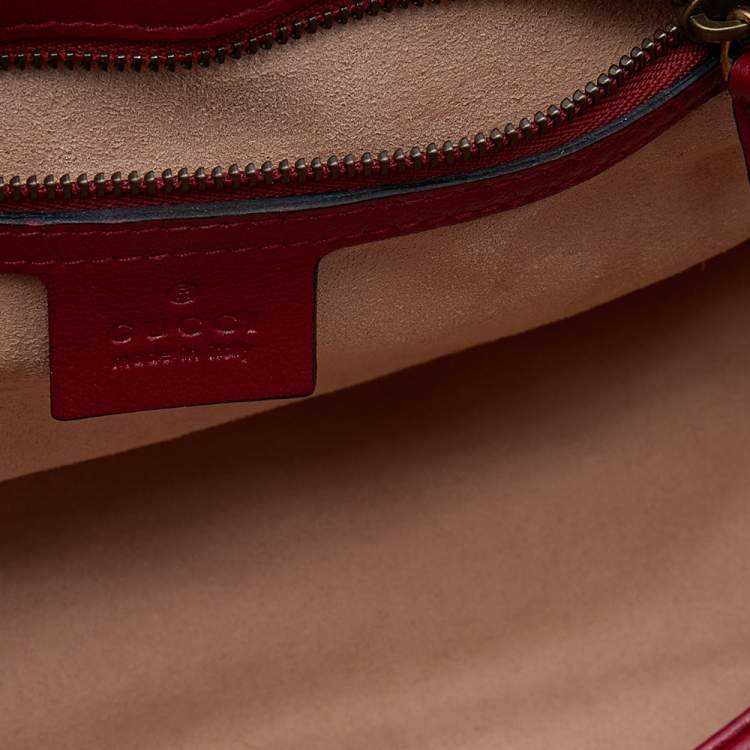 Pre Owned Gucci Black/Burgundy Quilted Leather GG Marmont Top Handle Bag