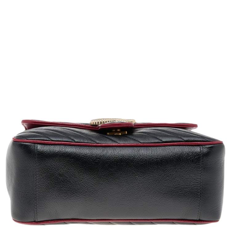 Pre Owned Gucci Black/Burgundy Quilted Leather GG Marmont Top Handle Bag