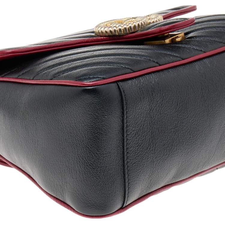 Pre Owned Gucci Black/Burgundy Quilted Leather GG Marmont Top Handle Bag