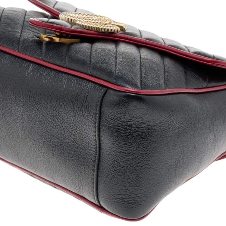 Pre Owned Gucci Black/Burgundy Quilted Leather GG Marmont Top Handle Bag