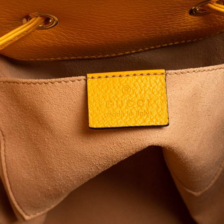 Pre Owned Gucci Mustard GG Supreme Canvas and Leather Small Ophidia Floral Bucket Bag
