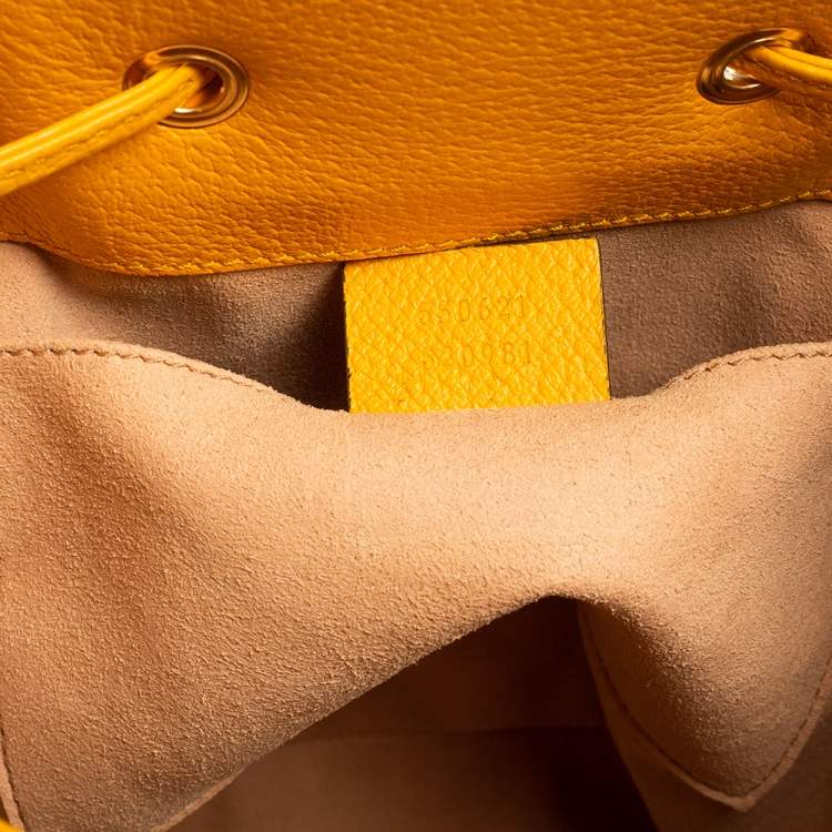 Pre Owned Gucci Mustard GG Supreme Canvas and Leather Small Ophidia Floral Bucket Bag