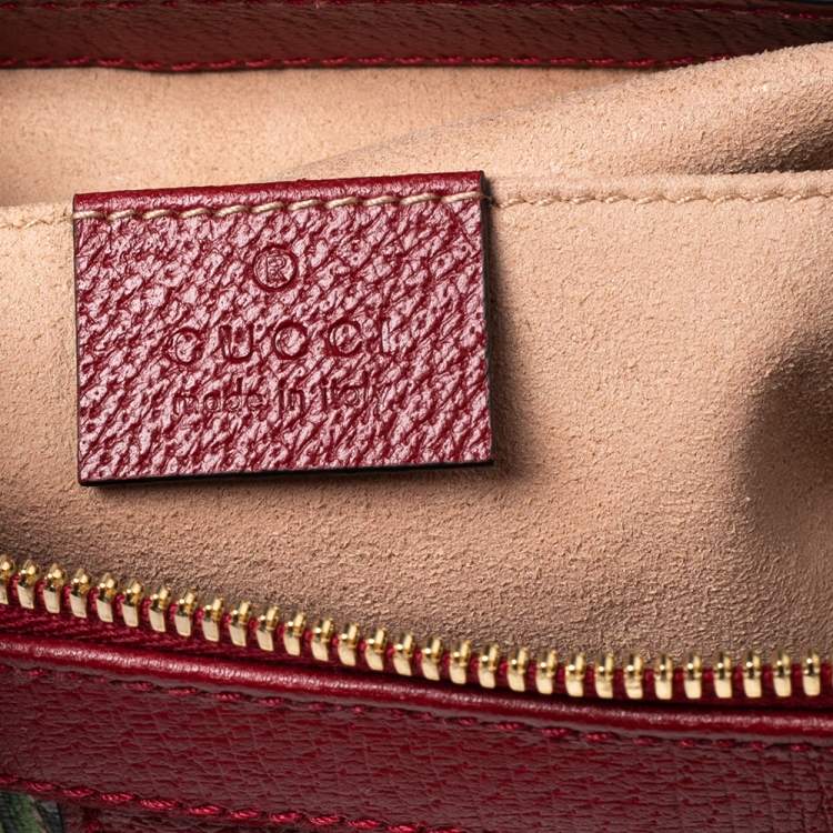 Pre Owned Gucci Red GG Supreme Canvas and Leather Small Ophidia Floral Tote Bag 