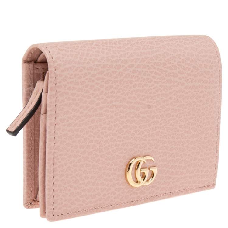 Pre Owned Gucci Pink Leather GG Marmont Flap Compact Wallet
