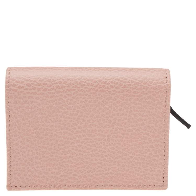 Pre Owned Gucci Pink Leather GG Marmont Flap Compact Wallet