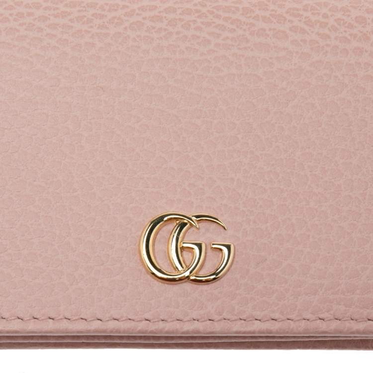 Pre Owned Gucci Pink Leather GG Marmont Flap Compact Wallet