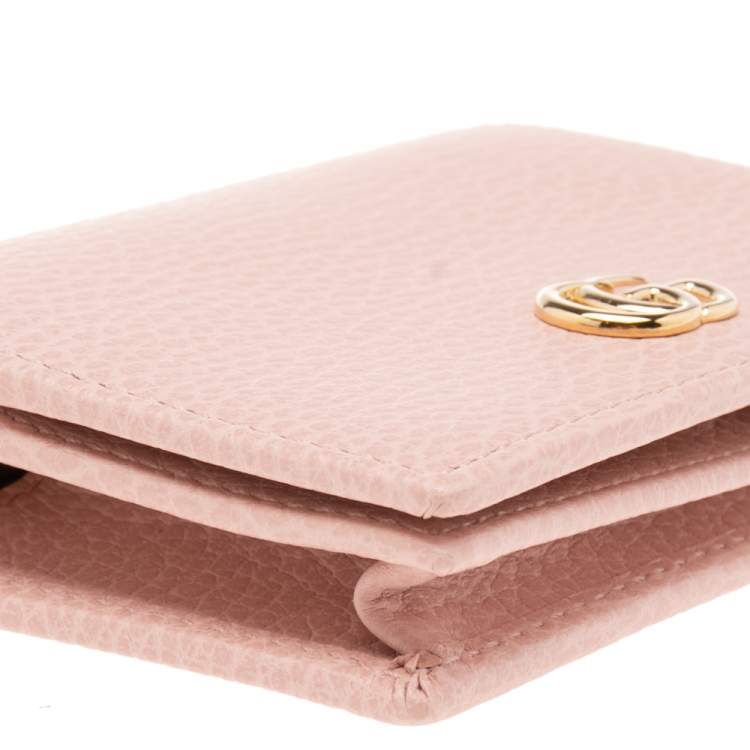 Pre Owned Gucci Pink Leather GG Marmont Flap Compact Wallet