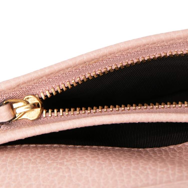 Pre Owned Gucci Pink Leather GG Marmont Flap Compact Wallet