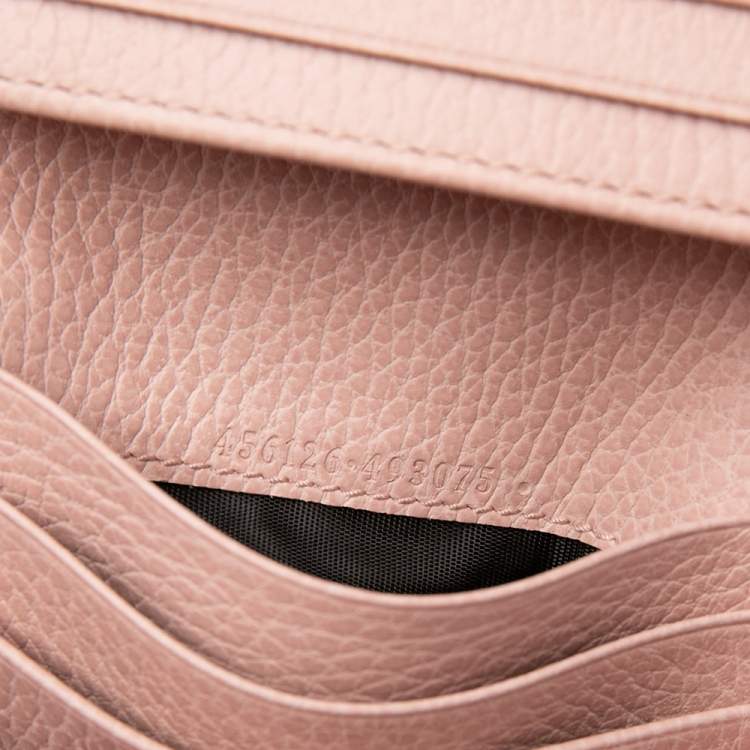 Pre Owned Gucci Pink Leather GG Marmont Flap Compact Wallet