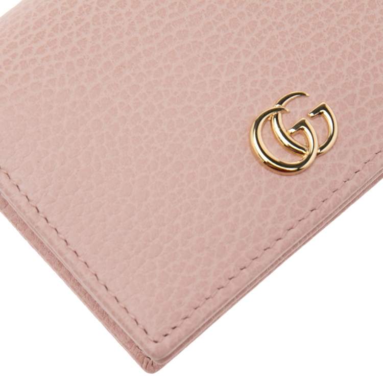 Pre Owned Gucci Pink Leather GG Marmont Flap Compact Wallet