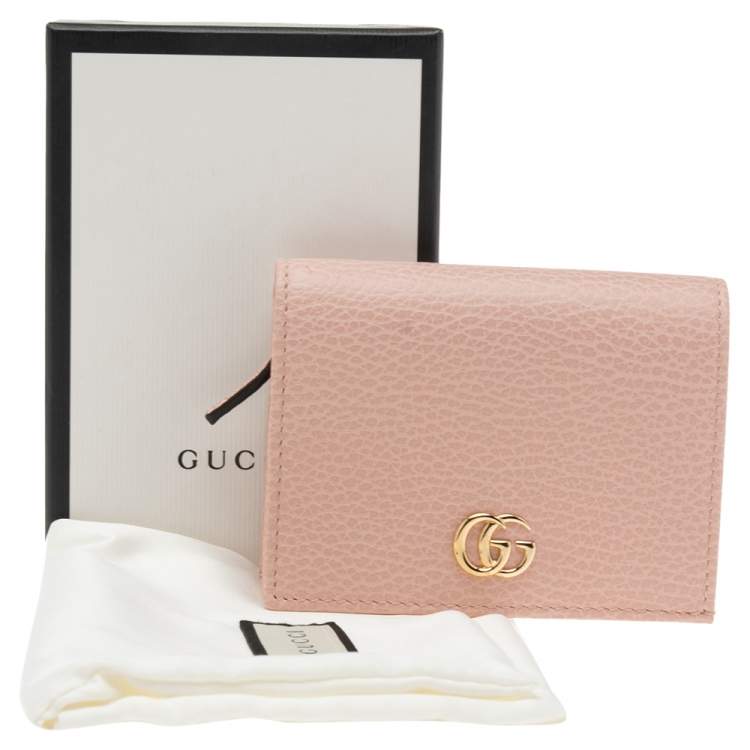 Pre Owned Gucci Pink Leather GG Marmont Flap Compact Wallet