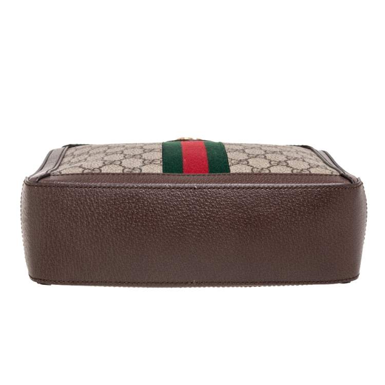 Pre Owned Gucci Brown/Beige GG Supreme Canvas and Leather Small Ophidia Square Top Handle Bag