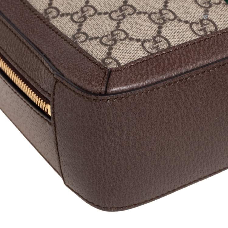 Pre Owned Gucci Brown/Beige GG Supreme Canvas and Leather Small Ophidia Square Top Handle Bag