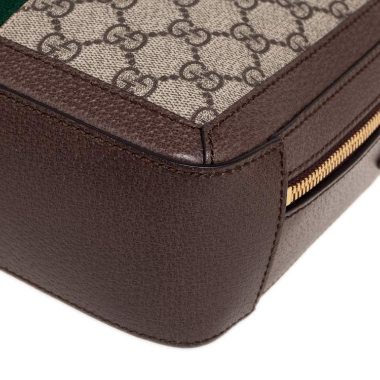 Pre Owned Gucci Brown/Beige GG Supreme Canvas and Leather Small Ophidia Square Top Handle Bag