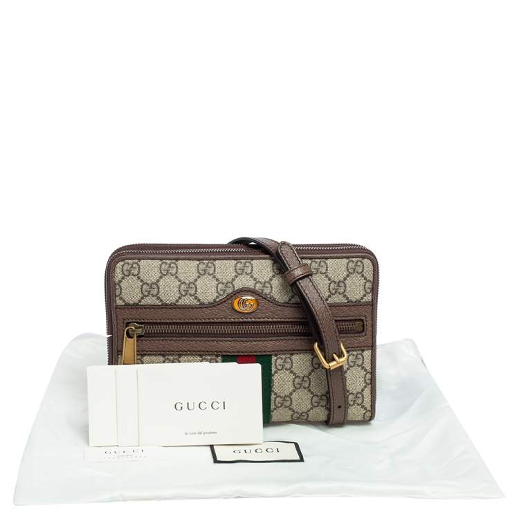 Pre Owned Gucci Beige/Brown GG Supreme Canvas and Leather Ophidia Crossbody Bag