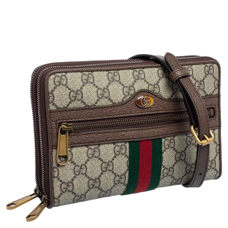 Pre Owned Gucci Beige/Brown GG Supreme Canvas and Leather Ophidia Crossbody Bag