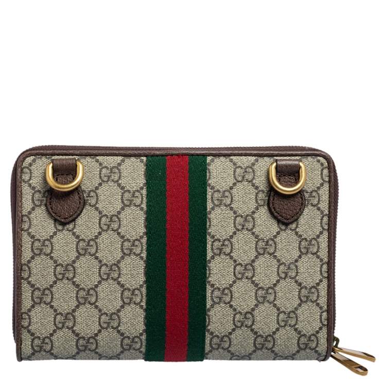 Pre Owned Gucci Beige/Brown GG Supreme Canvas and Leather Ophidia Crossbody Bag