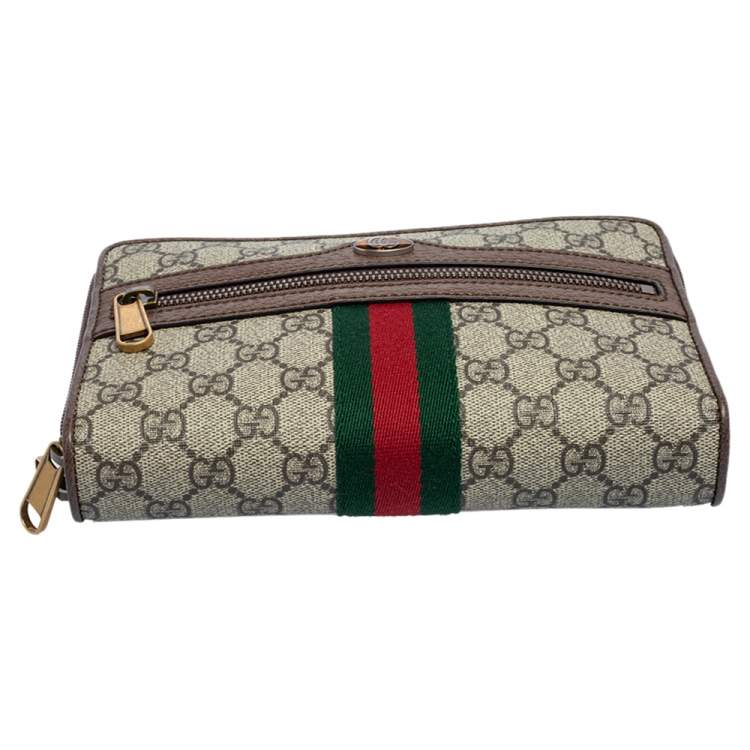 Pre Owned Gucci Beige/Brown GG Supreme Canvas and Leather Ophidia Crossbody Bag