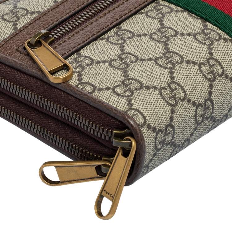 Pre Owned Gucci Beige/Brown GG Supreme Canvas and Leather Ophidia Crossbody Bag