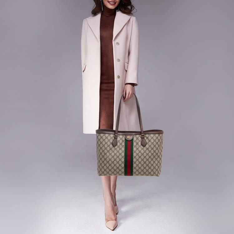 Pre Owned Gucci Beige/Ebony GG Supreme Canvas Medium Ophidia Tote