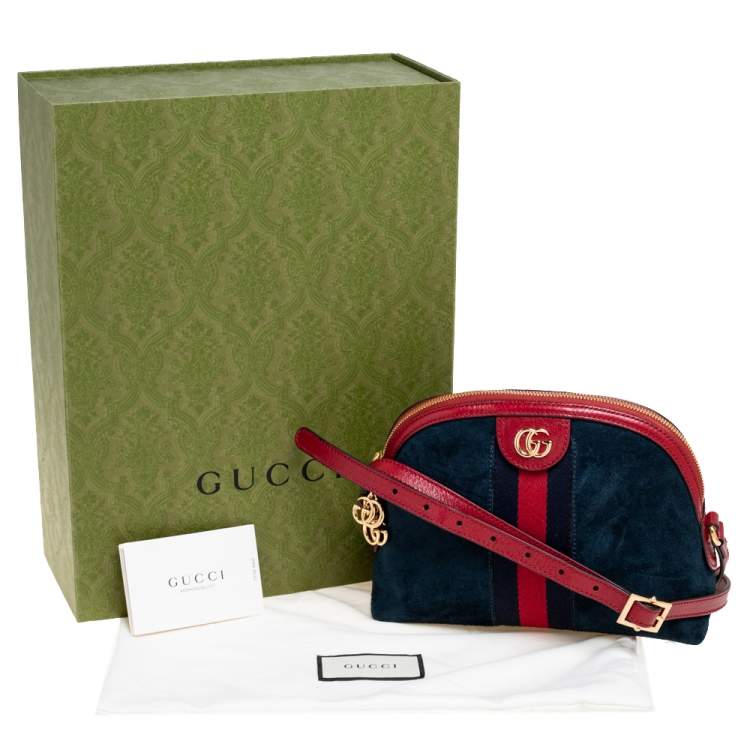 Pre Owned Gucci Navy Blue/Red Suede and Leather Small Ophidia Shoulder Bag
