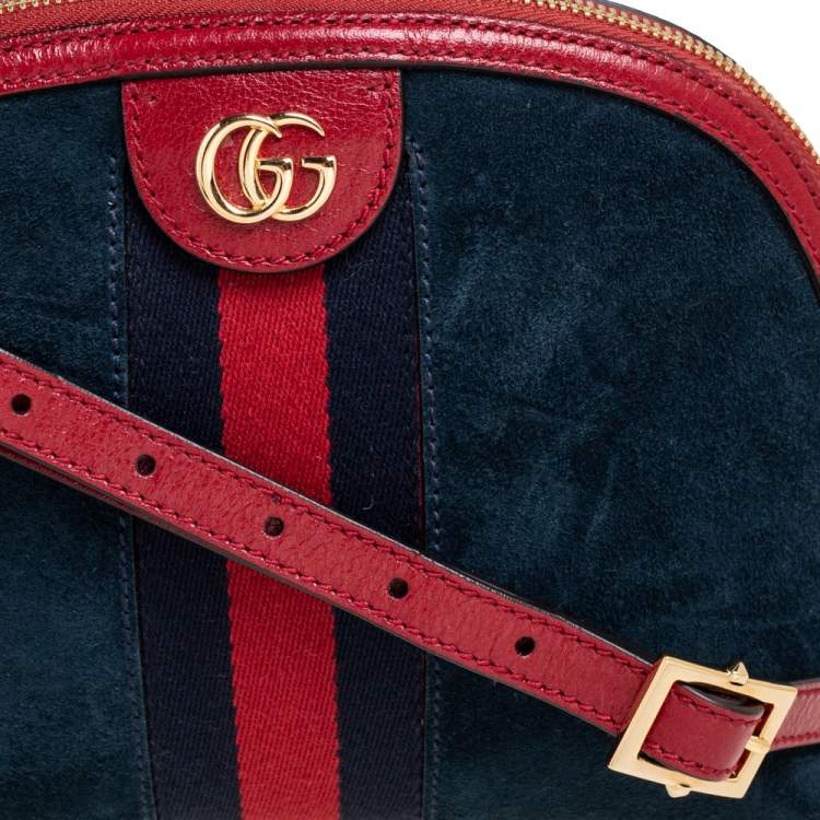 Pre Owned Gucci Navy Blue/Red Suede and Leather Small Ophidia Shoulder Bag