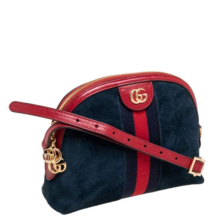 Pre Owned Gucci Navy Blue/Red Suede and Leather Small Ophidia Shoulder Bag