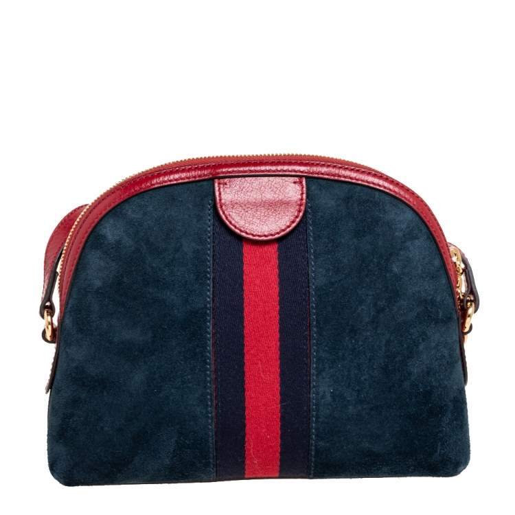 Pre Owned Gucci Navy Blue/Red Suede and Leather Small Ophidia Shoulder Bag