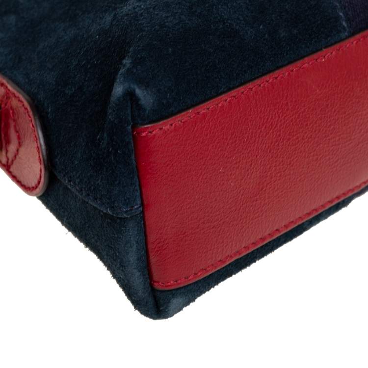 Pre Owned Gucci Navy Blue/Red Suede and Leather Small Ophidia Shoulder Bag