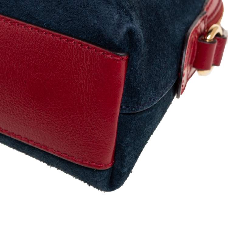 Pre Owned Gucci Navy Blue/Red Suede and Leather Small Ophidia Shoulder Bag