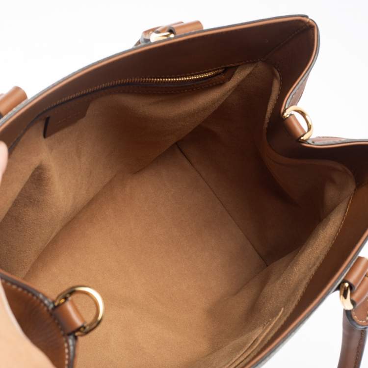 Pre Owned Gucci Beige/Brown GG Supreme Canvas And Leather Top Handle Bag