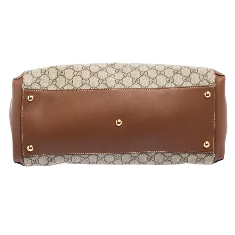 Pre Owned Gucci Beige/Brown GG Supreme Canvas And Leather Top Handle Bag