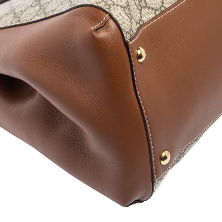 Pre Owned Gucci Beige/Brown GG Supreme Canvas And Leather Top Handle Bag