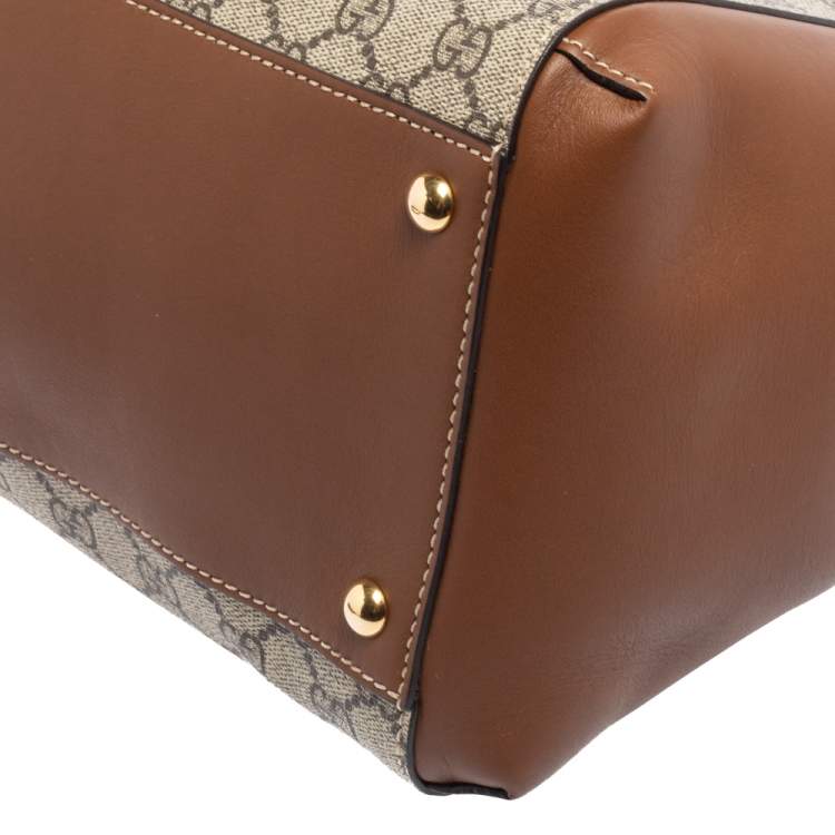 Pre Owned Gucci Beige/Brown GG Supreme Canvas And Leather Top Handle Bag