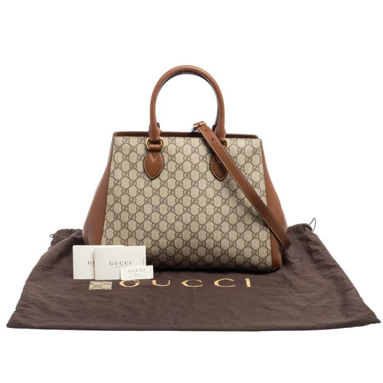 Pre Owned Gucci Beige/Brown GG Supreme Canvas And Leather Top Handle Bag