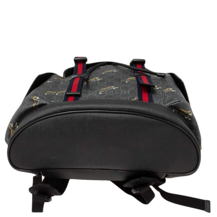 Pre Owned Gucci Black/Grey GG Supreme And Leather Tiger Backpack