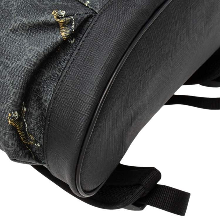 Pre Owned Gucci Black/Grey GG Supreme And Leather Tiger Backpack