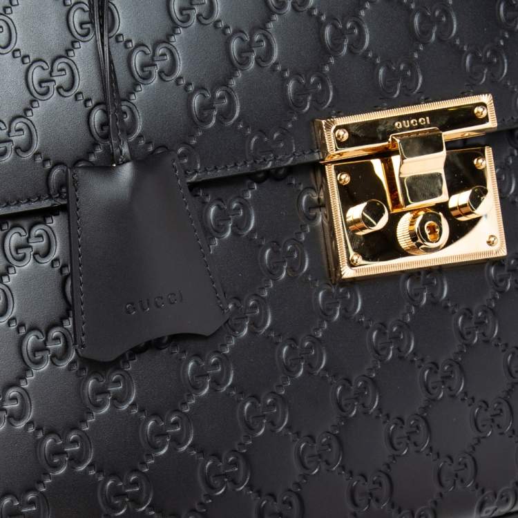 Pre Owned Gucci Black Guccissima Leather Medium Padlock Top Handle Bag