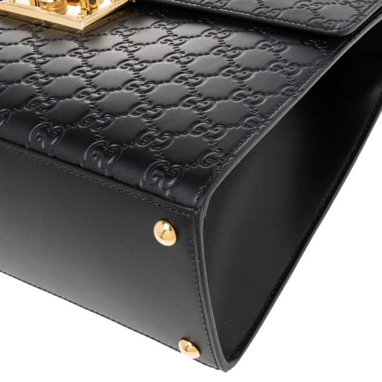 Pre Owned Gucci Black Guccissima Leather Medium Padlock Top Handle Bag