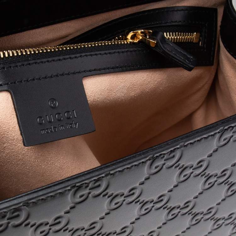 Pre Owned Gucci Black Guccissima Leather Medium Padlock Top Handle Bag