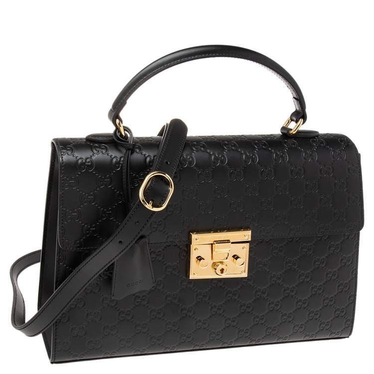 Pre Owned Gucci Black Guccissima Leather Medium Padlock Top Handle Bag